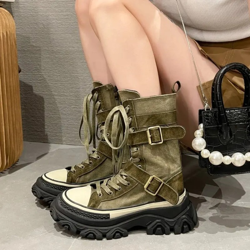 Sewing Latex - Bottes à plateforme épaisse pour femmes,